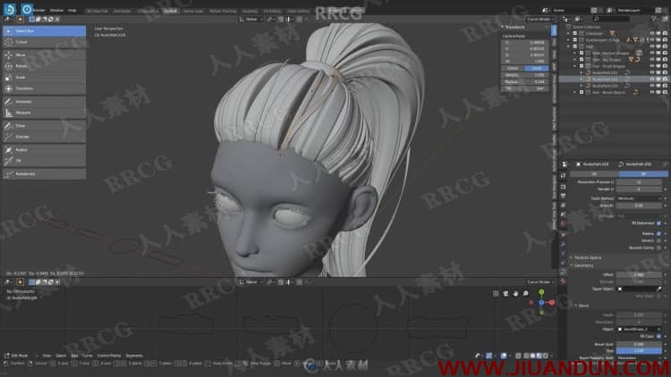 Blender头发马尾辫发型实例制作视频教程 3D 第5张