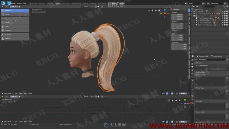 Blender头发马尾辫发型实例制作视频教程 3D 第8张