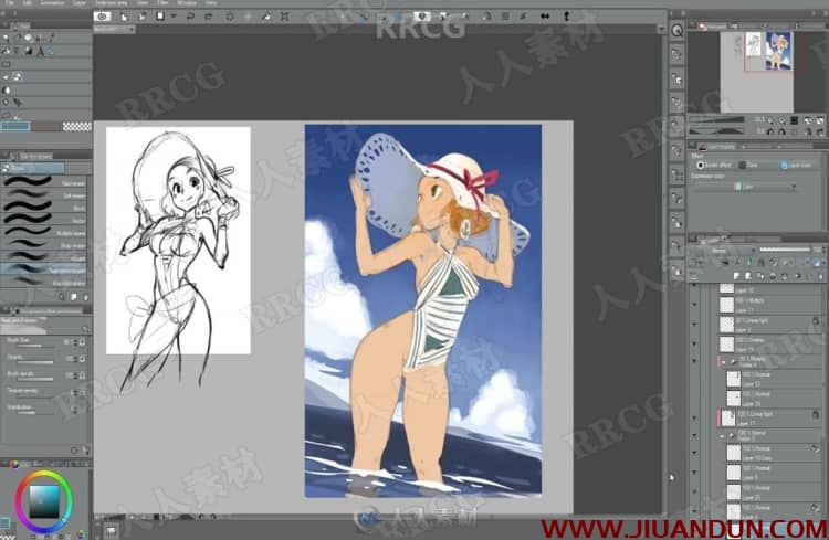 可爱海滩女孩卡通角色数字绘画全流程视频教程 PS教程 第5张