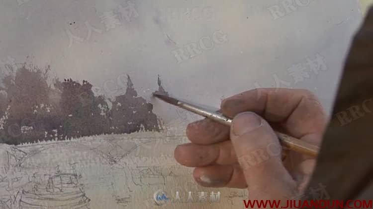 自然风景水彩画室外写生传统手绘视频教程 CG 第11张