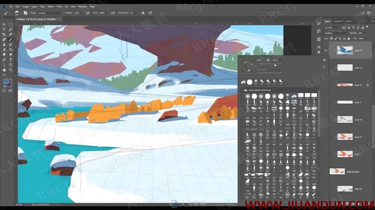 卡通漫画冰川河流3D场景PS数字绘画视频教程带笔刷 PS教程 第5张