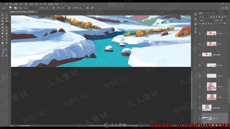 卡通漫画冰川河流3D场景PS数字绘画视频教程带笔刷 PS教程 第6张