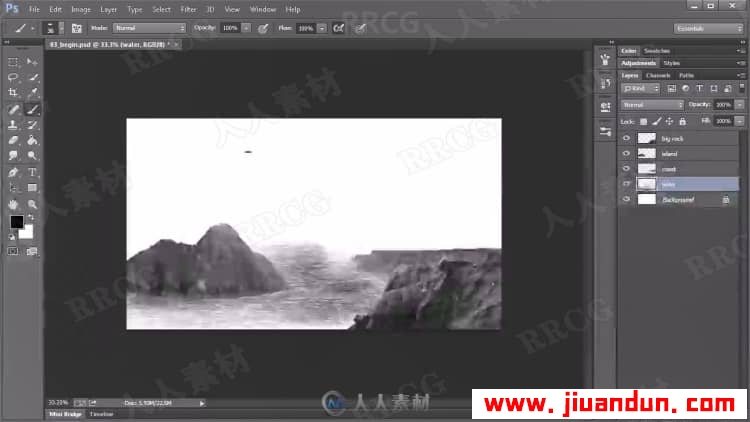 PS山水风景图像创建概念黑白水墨画效果视频教程 PS教程 第7张