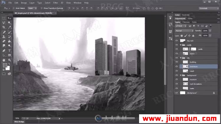 PS山水风景图像创建概念黑白水墨画效果视频教程 PS教程 第8张