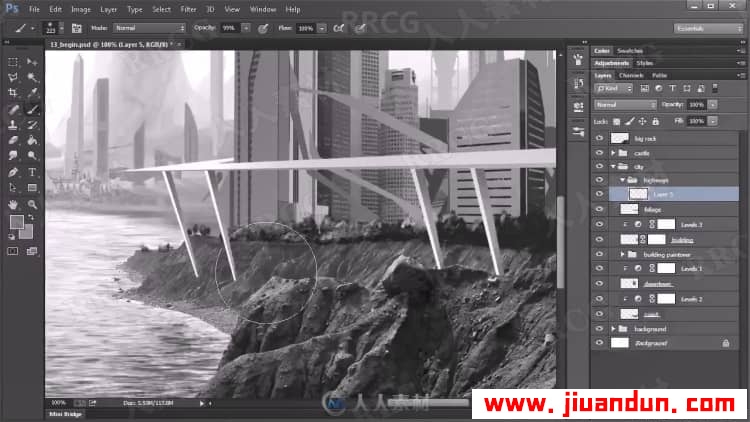 PS山水风景图像创建概念黑白水墨画效果视频教程 PS教程 第13张