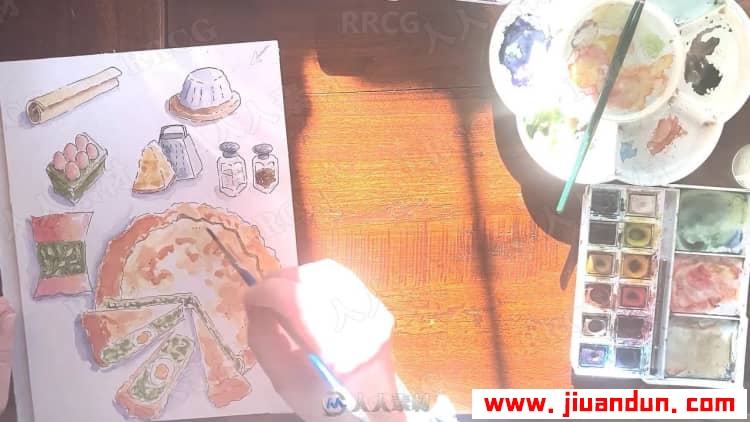 家庭食谱西式菜肴卡通水彩画传统手绘过程视频教程 CG 第3张
