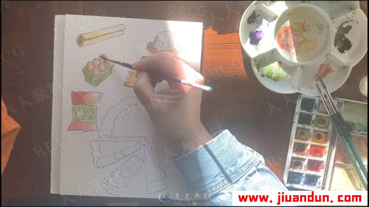 家庭食谱西式菜肴卡通水彩画传统手绘过程视频教程 CG 第8张