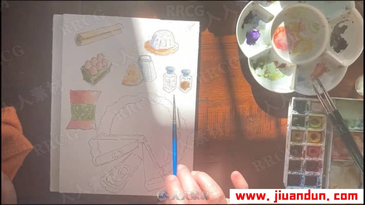家庭食谱西式菜肴卡通水彩画传统手绘过程视频教程 CG 第10张