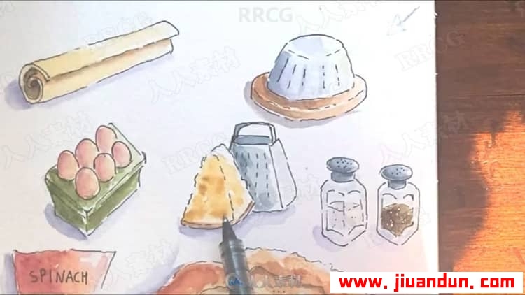 家庭食谱西式菜肴卡通水彩画传统手绘过程视频教程 CG 第11张
