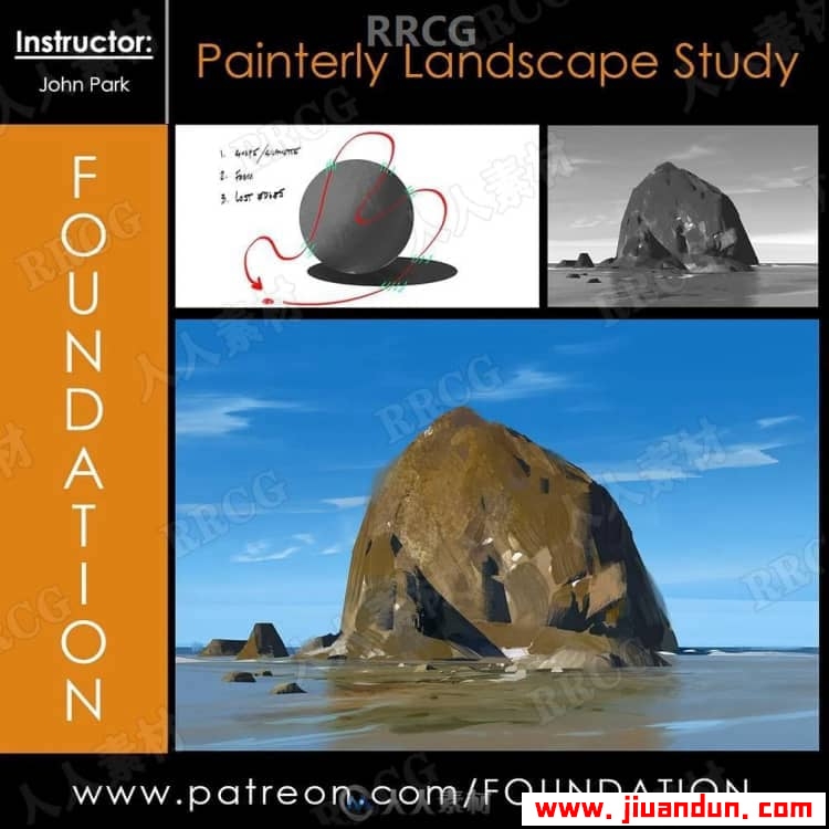 John Park海滩巨石风景数字绘画视频教程 design others 第1张