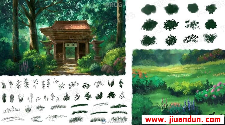吉卜力Ghibli绘画风格自然风景数字绘画视频教程 附百种笔刷 PS教程 第3张
