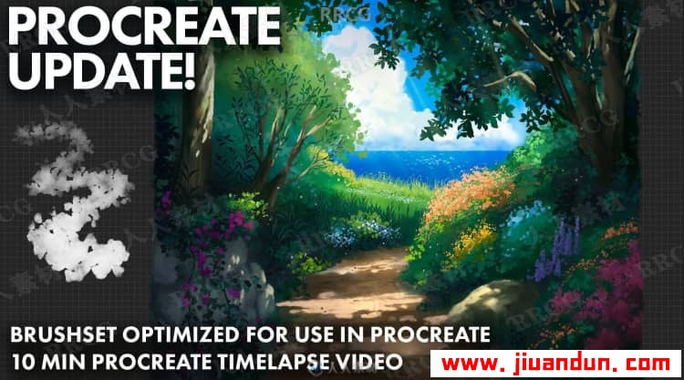 吉卜力Ghibli绘画风格自然风景数字绘画视频教程 附百种笔刷 PS教程 第6张