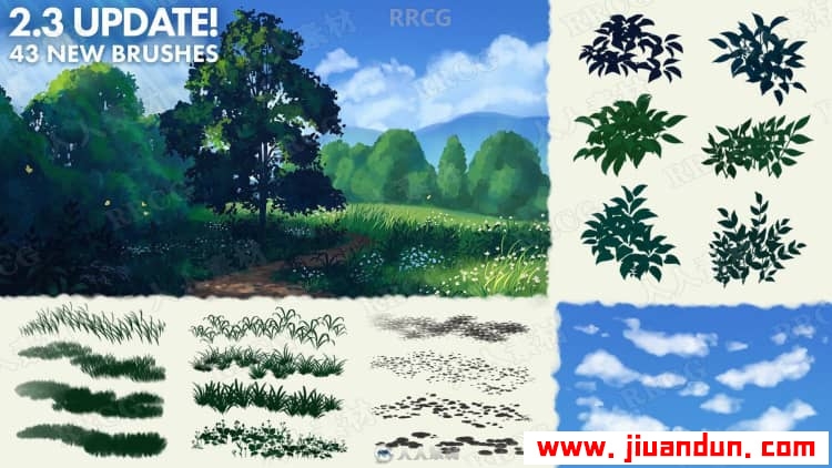 吉卜力Ghibli绘画风格自然风景数字绘画视频教程 附百种笔刷 PS教程 第7张