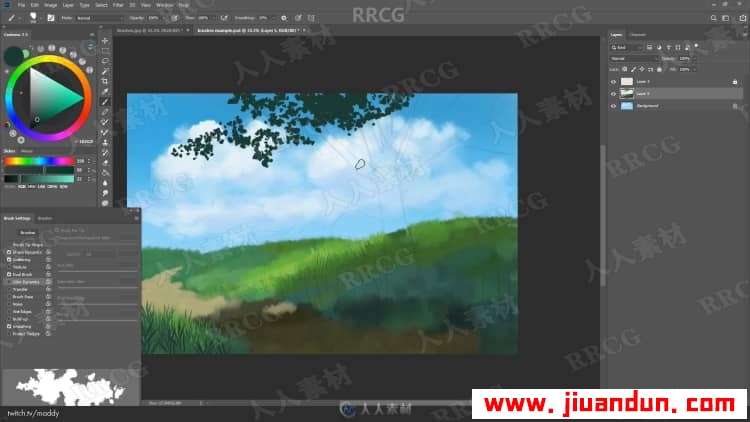 吉卜力Ghibli绘画风格自然风景数字绘画视频教程 附百种笔刷 PS教程 第9张