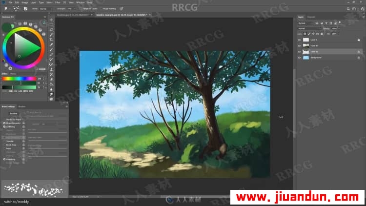 吉卜力Ghibli绘画风格自然风景数字绘画视频教程 附百种笔刷 PS教程 第10张