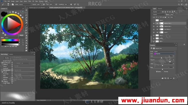 吉卜力Ghibli绘画风格自然风景数字绘画视频教程 附百种笔刷 PS教程 第12张