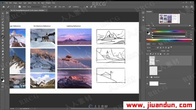 雪山小屋概念艺术环境草图数字绘画视频教程 PS教程 第2张