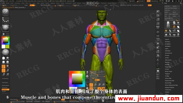 【中文字幕】Zbrush男性动作解剖学雕刻大师级完整训练视频教程 3D 第9张