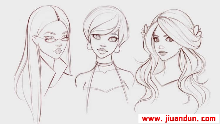 Procreate教程›卡通动画美丽女性角色数字绘画视频教程 CG 第3张