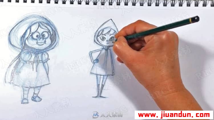 小红帽与大灰狼故事角色场景从草图到上色传统绘画视频教程 CG 第9张