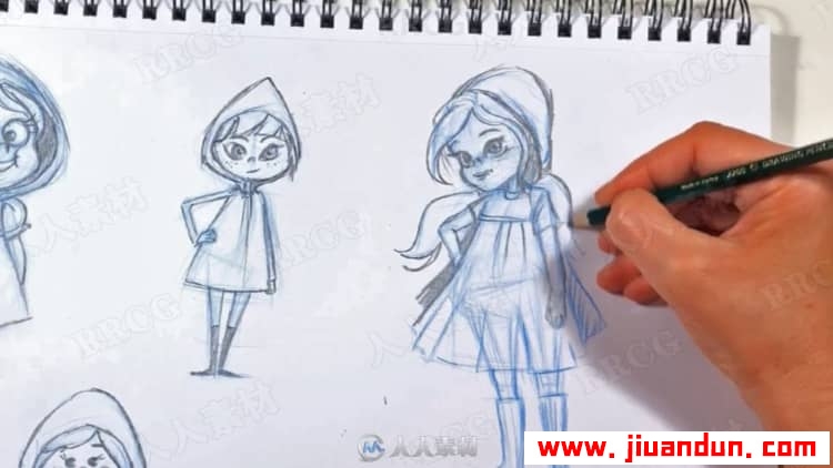小红帽与大灰狼故事角色场景从草图到上色传统绘画视频教程 CG 第13张