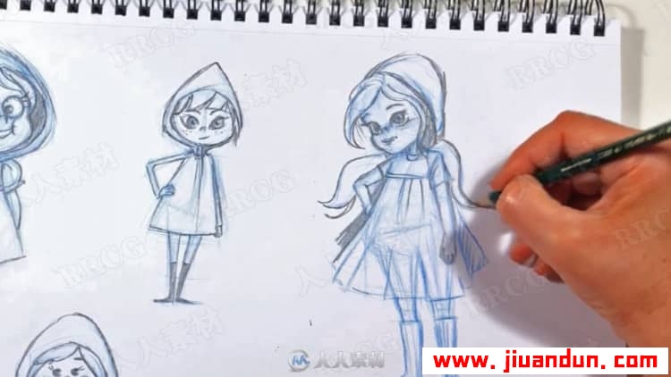 小红帽与大灰狼故事角色场景从草图到上色传统绘画视频教程 CG 第14张