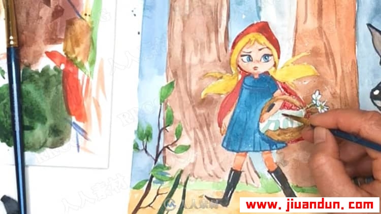 小红帽与大灰狼故事角色场景从草图到上色传统绘画视频教程 CG 第18张