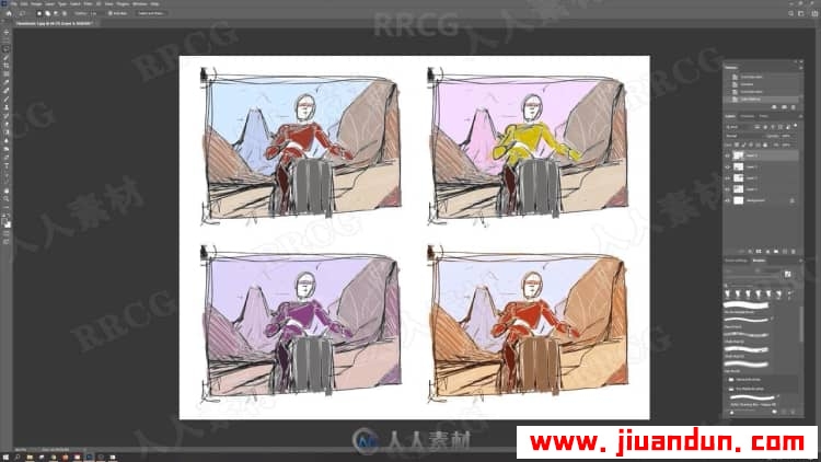 卡通角色场景插图草图到上色完整过程数字绘画视频教程 PS教程 第5张