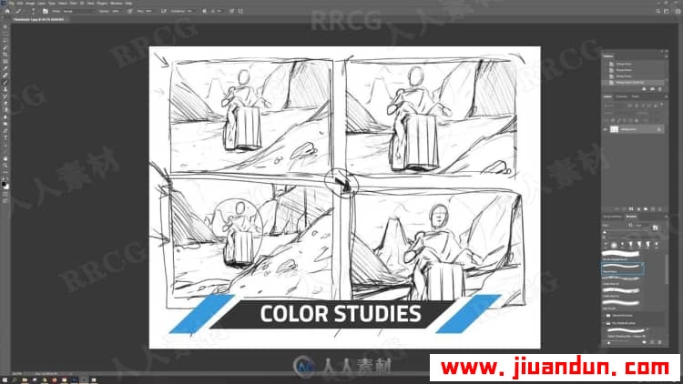卡通角色场景插图草图到上色完整过程数字绘画视频教程 PS教程 第7张