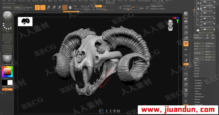 Zbrush奇美拉动物骨架数字雕刻实例训练视频教程 3D 第14张
