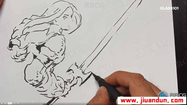 卡通角色轮廓线条到水墨水彩上色过程传统手绘视频教程 CG 第10张