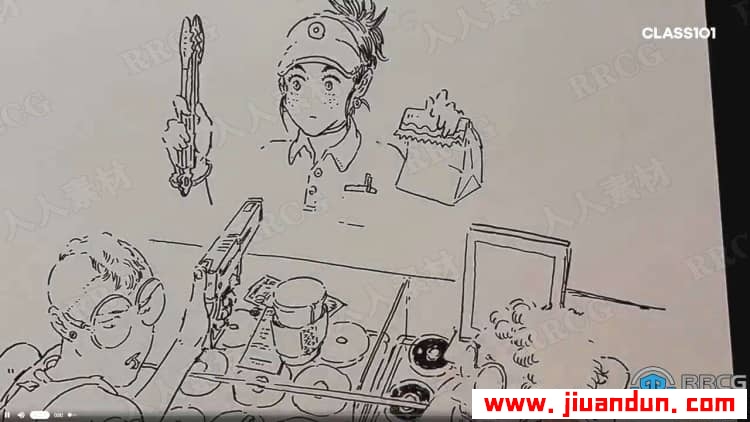 卡通角色轮廓线条到水墨水彩上色过程传统手绘视频教程 CG 第16张