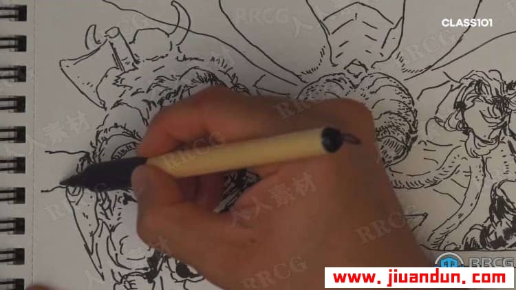 卡通角色轮廓线条到水墨水彩上色过程传统手绘视频教程 CG 第17张