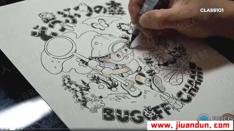 卡通角色轮廓线条到水墨水彩上色过程传统手绘视频教程 CG 第19张