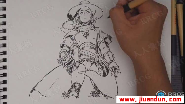 卡通角色轮廓线条到水墨水彩上色过程传统手绘视频教程 CG 第26张