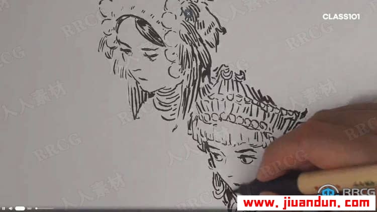 卡通角色轮廓线条到水墨水彩上色过程传统手绘视频教程 CG 第29张