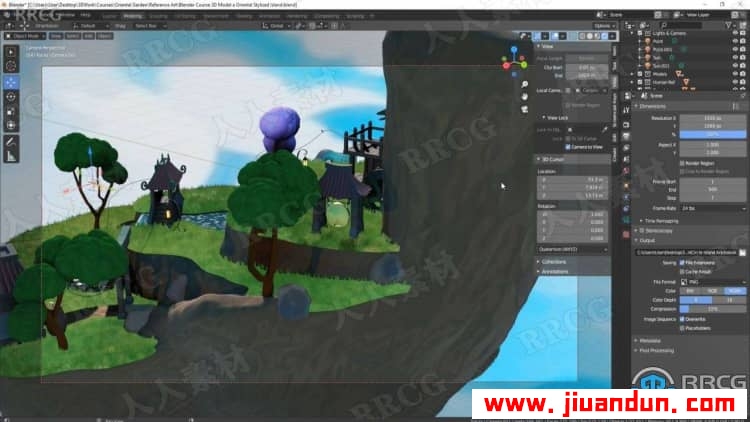 【中文字幕】Blender吉卜力艺术风格东方岛场景制作视频教程 3D 第10张