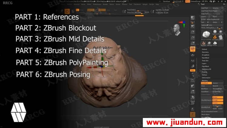 Zbrush巨魔半身像雕刻完整实例制作视频教程 3D 第18张