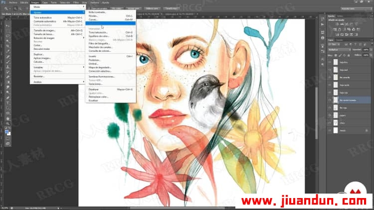 绘制水彩画插图肖像转换数字电子传统手绘实例训练视频教程 PS教程 第25张