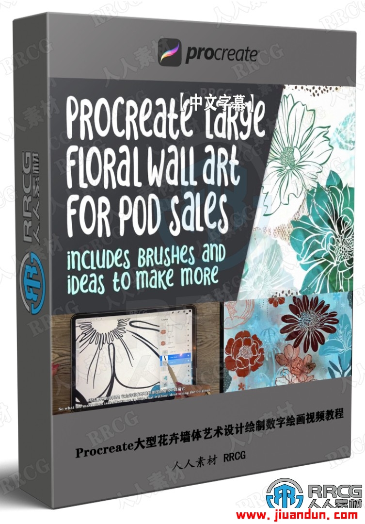 【中文字幕】Procreate大型花卉墙体艺术设计绘制数字绘画视频教程 CG 第1张