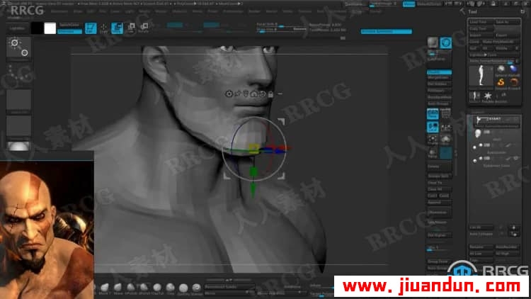 Zbrush战神游戏角色奎托斯头部与身体实例制作视频教程 3D 第2张