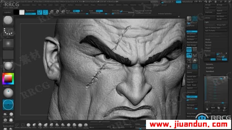 Zbrush战神游戏角色奎托斯头部与身体实例制作视频教程 3D 第9张