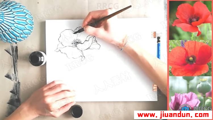 【中文字幕】传统手绘写实草图上色过程实现电子贺卡插图视频教程 PS教程 第10张