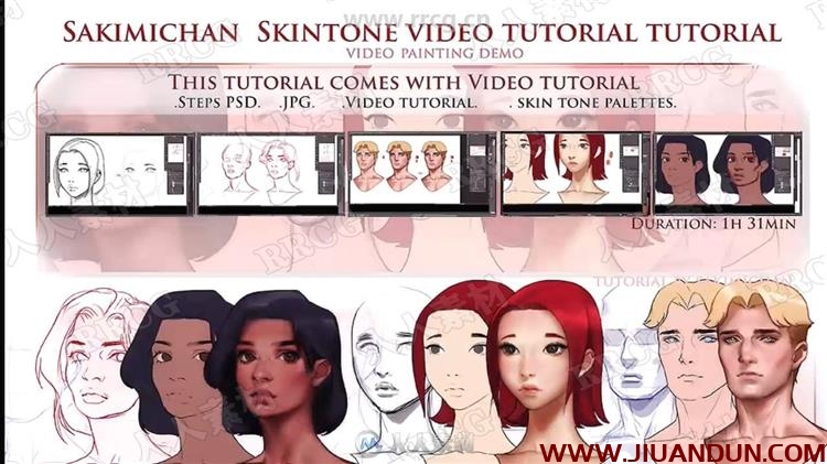 各种肤色种族人物角色头像数字绘画训练视频教程 CG 第9张