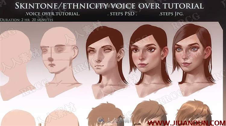 各种肤色种族人物角色头像数字绘画训练视频教程 CG 第14张